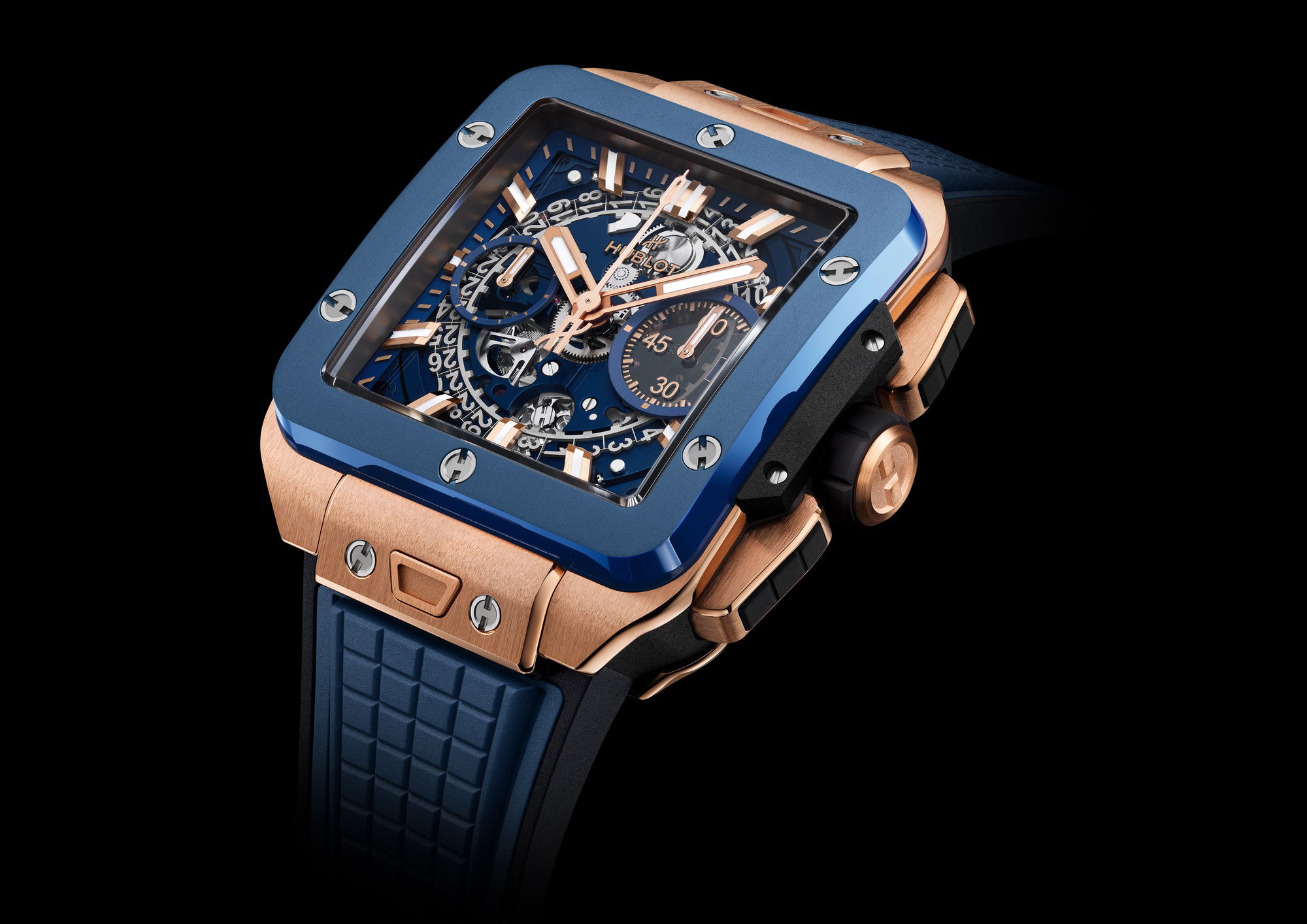 IMG_9085 Hublot Square Bang Unico King Gold Blue Ceramic 821.OL.5180.RX-SD Replica 2
