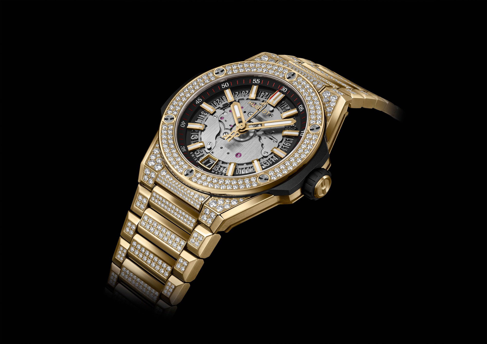 IMG_9086 Hublot Big Bang Integrated Time Only Yellow Gold Pave 456.VX.0130.VX.3704 3