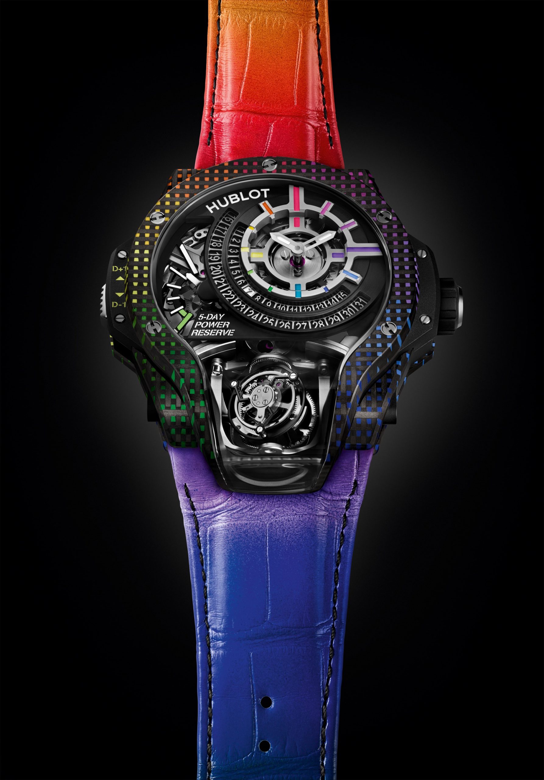 IMG_9081 Hublot MP 09 Tourbillon Bi-Axis Rainbow 3D Carbon 909.QDRB.1120.LR Replica 4