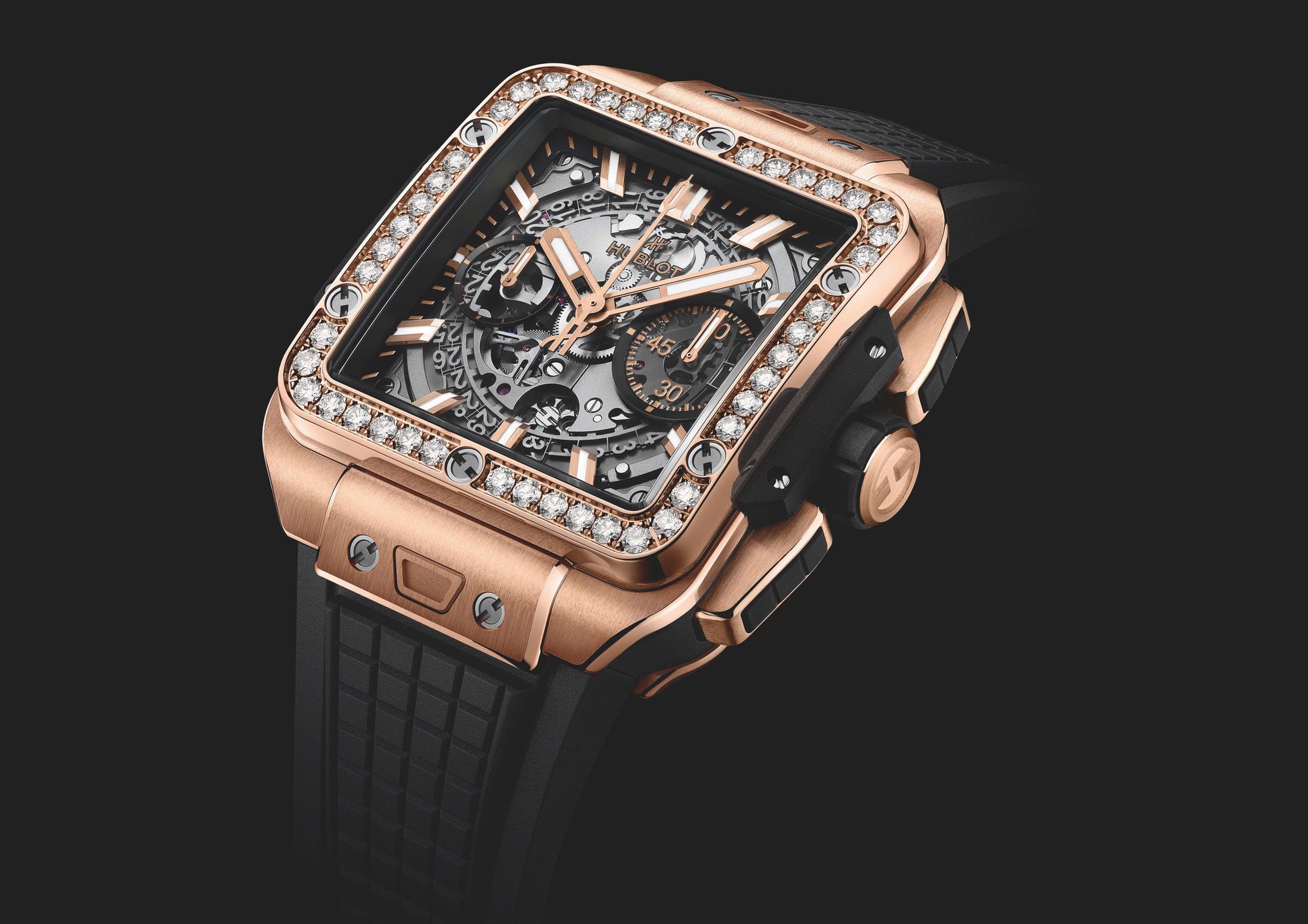 IMG_9081 Hublot Square Bang Unico King Gold Diamonds 821.OX.0180.RX.1204 Replica 4