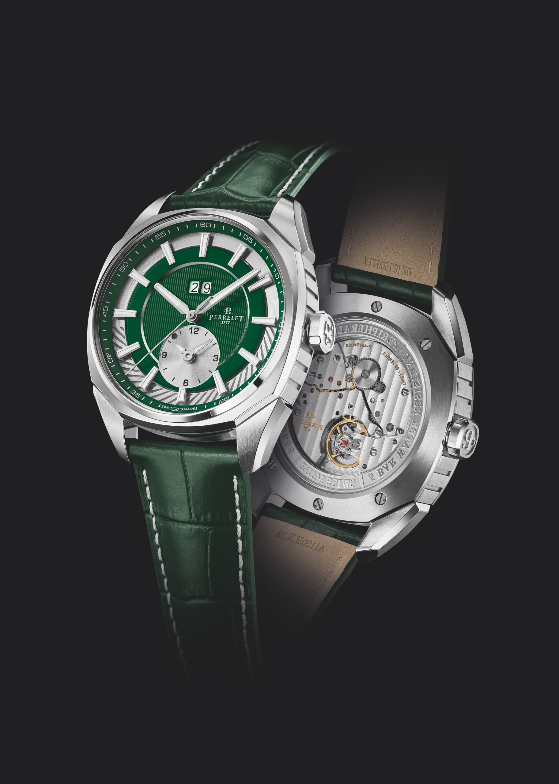 IMG_9081 Perrelet LAB Peripheral Dual Time Big Date Green A1101/5 Replica 6