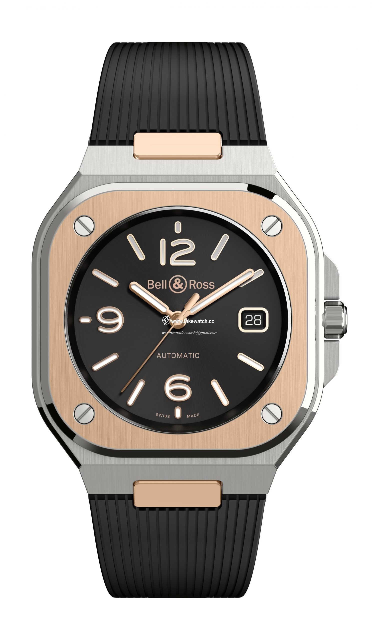 Bell & Ross BR 05 BLACK STEEL & GOLD BR05A-BL-STPG/SRB