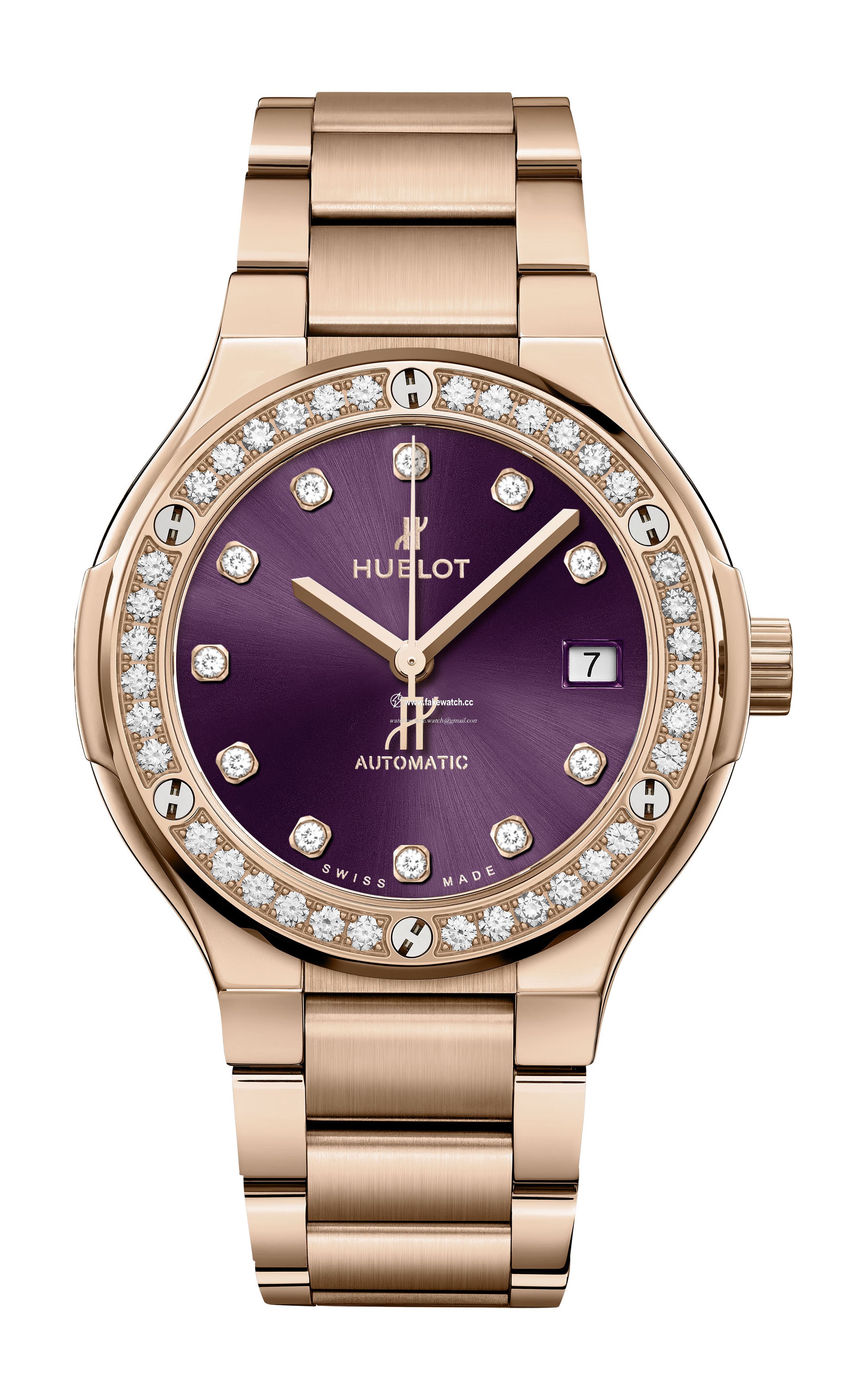 Hublot Classic Fusion King Gold Purple Diamonds Bracelet 568.OX.898V.OX.1204