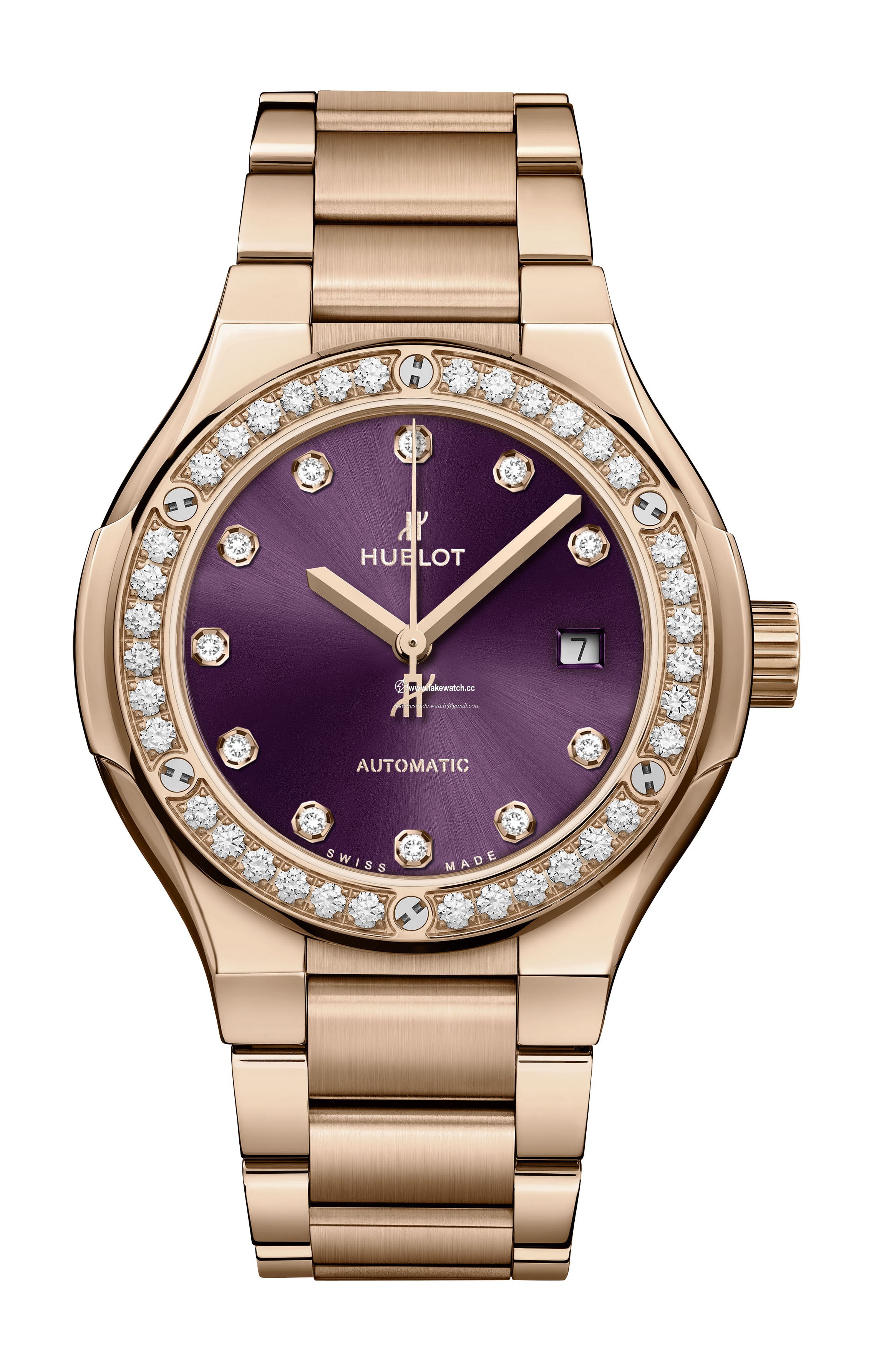 Hublot Classic Fusion King Gold Purple Diamonds Bracelet 585.OX.898V.OX.1204