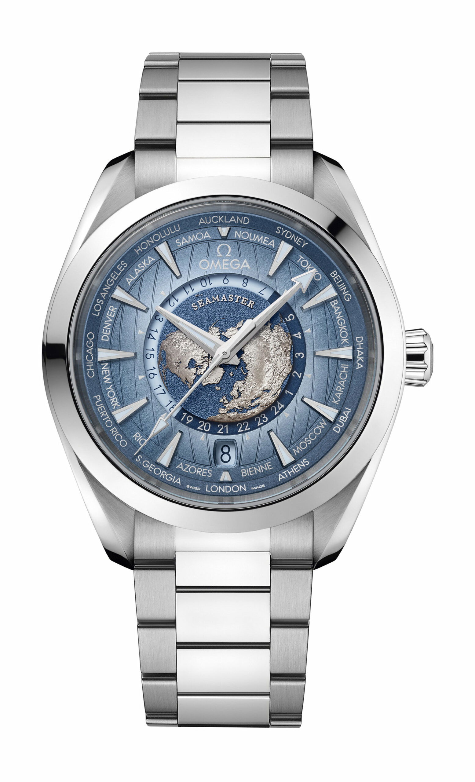 Omega Seamaster Aqua Terra 150M Co-Axial Master Chronometer GMT Worldtimer Summer Blue 220.10.43.22.03.002