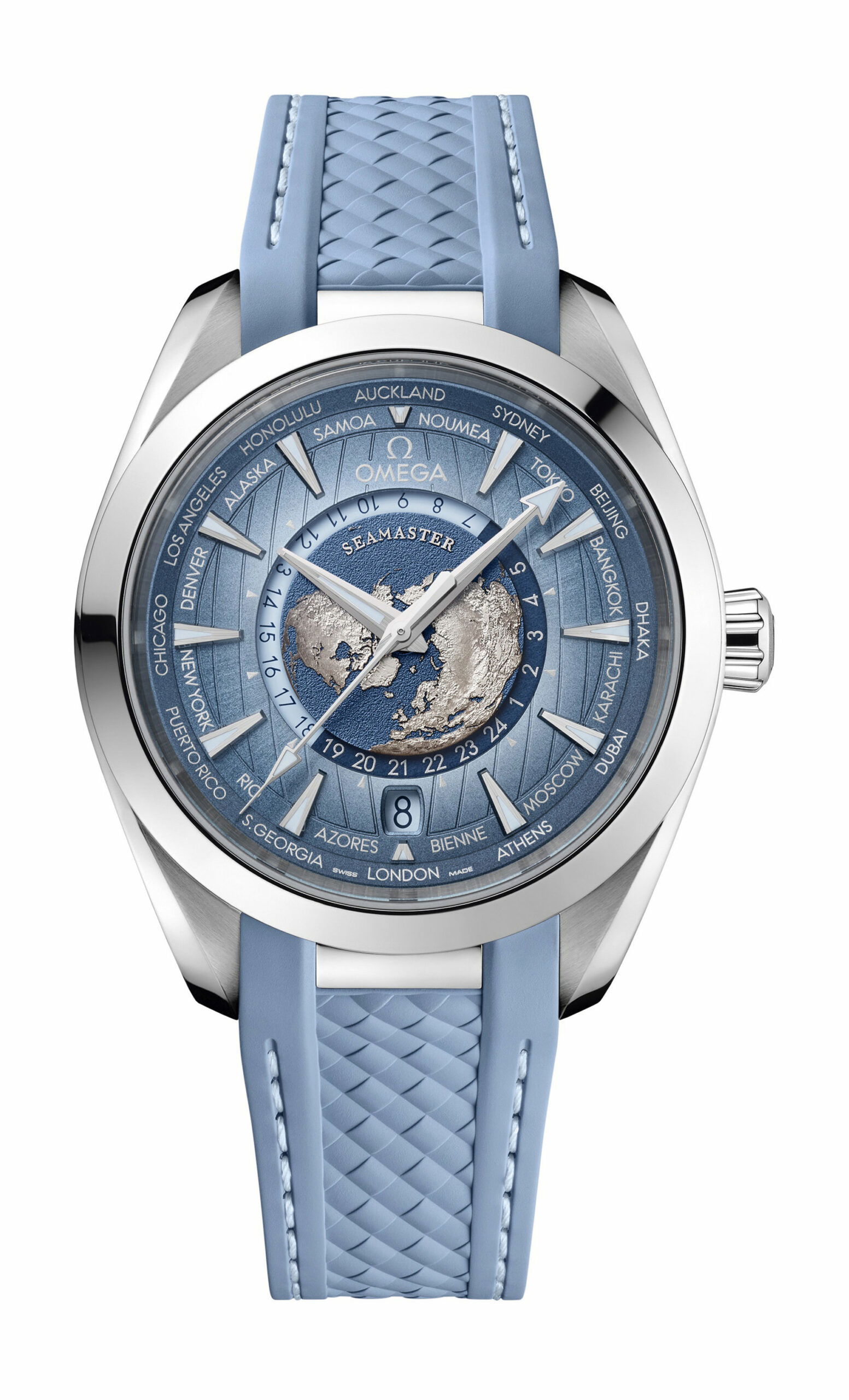 Omega Seamaster Aqua Terra 150M Co-Axial Master Chronometer GMT Worldtimer Summer Blue 220.12.43.22.03.002